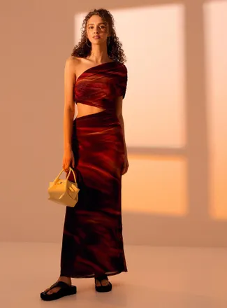 Twik Womens Red waves maxi dress