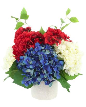Creative Displays Inc. Handmade Faux Red, White & Blue Hydrangea Arrangement In Ceramic Pot