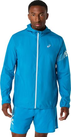 Asics Laufjacke ASICS ICON JACKET, Herren, Gr. XXL, aegean blau, cream, Obermaterial: 100% Polyester, Jacken Laufjacke