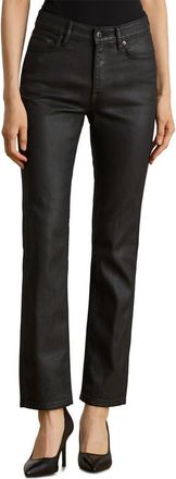 Lauren Ralph Lauren Coated High Waist Straight Leg Ankle Jeans in Black at Nordstrom, Size 14