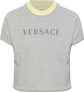 Versace T-shirt met opgedrukte logo - Dames - T-shirts - Grijs - 2XS - Katoen - Tops