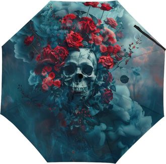 Generic Rose Crown Skull Umbrella Travel Umbrella Windproof Automatic Umbrellas Compact Folding Umbrella for Men Women Automatic