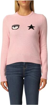 Chiara Ferragni Rondgebreide trui - Dames - Ronde hals truien - Roze - L - Truien & Vesten