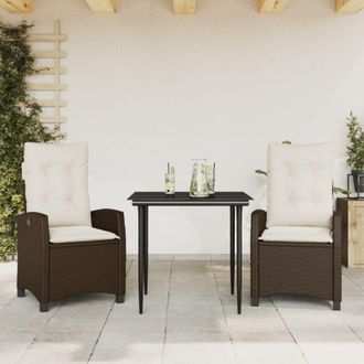 vidaXL Vidaxl - Set Comedor De Jard&iacute;n 3 Piezas Y Cojines Rat&aacute;n Sint&eacute;tico Marr&oacute;n
