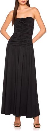 Susana Monaco Flower Detail Strapless Maxi Dress in Black at Nordstrom, Size X-Small