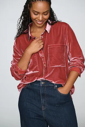 Pilcro Hadley Velvet Relaxed Buttondown Shirt