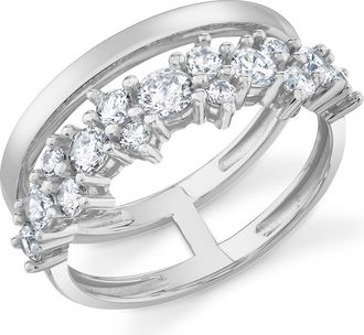 Crislu Cubic Zirconia Double Band Ring in Pure Platinum /Clear Stone at Nordstrom, Size 6