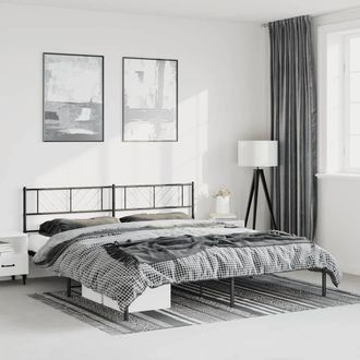 Berkfield Home Metal Bed Frame with Headboard Black 193x203 cm