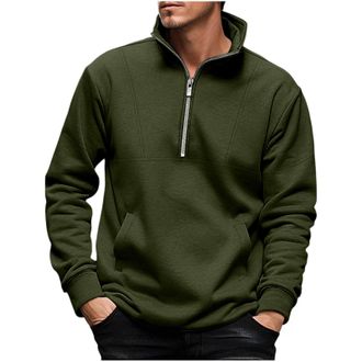 Generic Half zip Sweatshirts for Men UK Fashion Solid Color Stand Collar Jackets Fleece Lined Warm Turtleneck Pullover Classic Loose Fit Long Sleeve Sweatshir