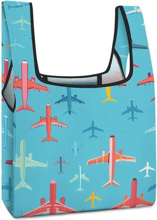 Generic Colorful Airplanes Shopping Bag Reusable Grocery Tote Bag Foldable Handbag for Travel Picnic