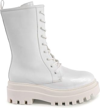 Calvin Klein Womens Laceup Combat Boots - White Leather - Size EU 41