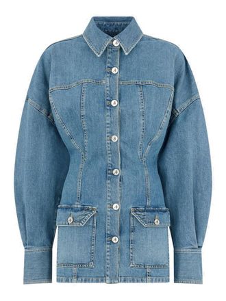 The Attico Neutrals Denim Long Puffed Sleeves Mini Dress