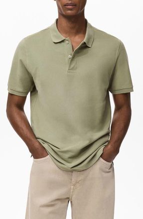 Mango Regular Fit Cotton Piqu&eacute; Polo in Khaki Green at Nordstrom, Size Medium