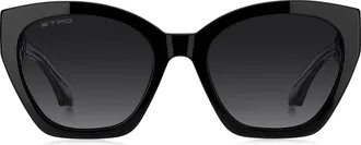 Etro 55mm Rectangular Cat Eye Sunglasses in Black/dark Grey Sf at Nordstrom