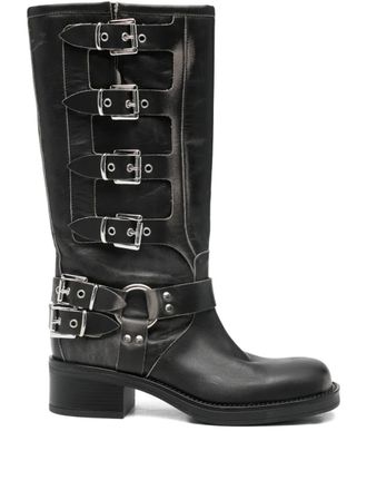 Gis&egrave;l moir&egrave; 50mm buckle-detail boots - Black