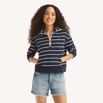 Nautica Womens Striped Quarter-Zip Pullover