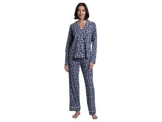 Karen Neuburger Petite Jolly Bright Long Sleeve Notch Top Long Pants Set Womens Pajama Sets Dotted Leaf Toss : PXL (US 18P-20P)
