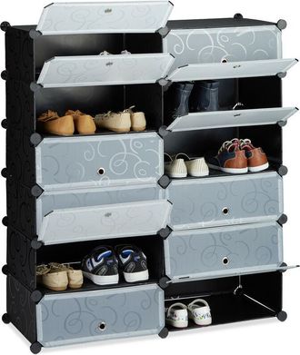 Relaxdays Scarpiera Armadio, 108x94x37 cm, Portascarpe 12 Scomparti, Scaffale Sistema a Incastro, Plastica, Trasparente - Relaxdays