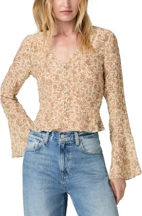 Paige Mila Metallic Floral Long Sleeve Silk Blend Button-Up Shirt in Ecru Multi at Nordstrom, Size Xx-Small