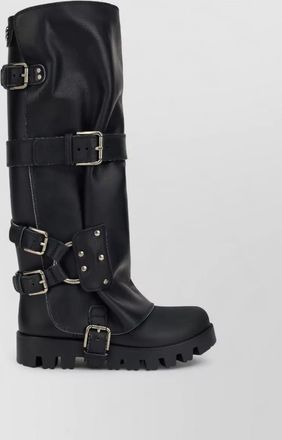Dolce & Gabbana leather biker boots knee high straps buckles