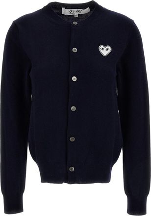Comme Des Gar&ccedil;ons Blue White Emblem Wool Crewneck Cardigan