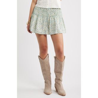 BP. Drop Waist Flare Cotton Skort in Ivory- Blue Daine Floral at Nordstrom, Size Xx-Small