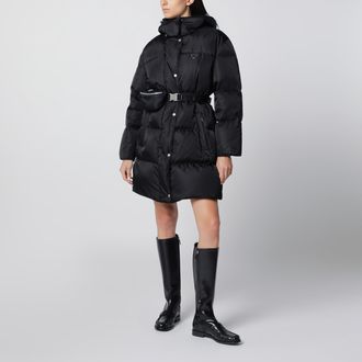 Prada Piumino lungo nero in Re-Nylon con marsupio