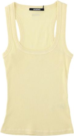 Jacquemus Yellow Ribbed Scoop Neck Cotton Tank Top