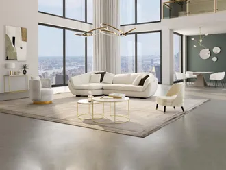 Pascal Morabito Sof&aacute; rinconera piel de b&uacute;falo de 5 plazas CAIPI - Marfil - &Aacute;ngulo izquierdo de Pascal Morabito