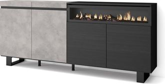 Skraut Home Aparadores Para Sal&oacute;n, Gran Capacidad De Almacenaje, 200x87x35cm, 4 Puertas, Chimenea El&eacute;ctrica, Dise&ntilde;o Industrial, Estilo Moderno, Gris Cemento - Skr