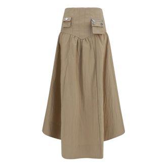 Ganni Falda midi con detalle de cors&eacute; y fruncido - Skirts - Mujer - Beige - S