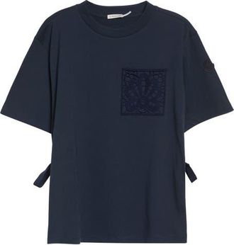 Moncler Lace Trim Cotton T-Shirt in Navy Blue at Nordstrom, Size Xx-Large