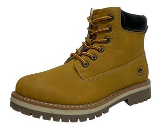 Generic Mens 6 Eyelet Faux Leather Fur Lace Up Ankle Walking Fashion Hiking Boots (Camel, One Size, UK Footwear Size System, Adult, Men, Numeric, Medium, 9.5)