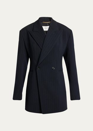 Saint Laurent Chalk Stripe Double-Breasted Wool Blazer Jacket