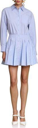 Avec Les Filles Stripe Long Sleeve Cotton Button-Up Minidress in Blue Stripe Multi at Nordstrom, Size 14