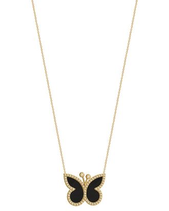 Gabi Rielle 14K Over Silver Onyx Cz Butterfly Necklace