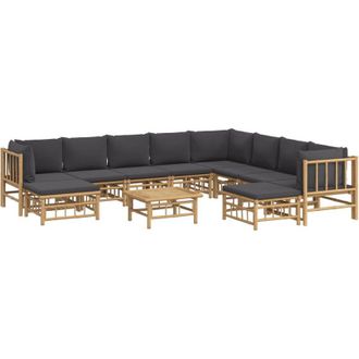 vidaXL Set De Muebles De Jard&iacute;n 11 Pzas Bamb&uacute; Con Cojines Gris Oscuro Vidaxl