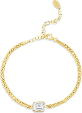 SHYMI Fancy Shape Cubic Zirconia Curb Chain Bracelet in Gold/White/emerald Cut at Nordstrom, Size 6