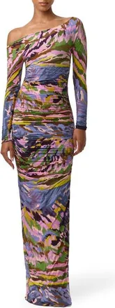 Naked Wardrobe Ruched Off the Shoulder Long Sleeve Maxi Dress in Brush Storm at Nordstrom, Size X-Small