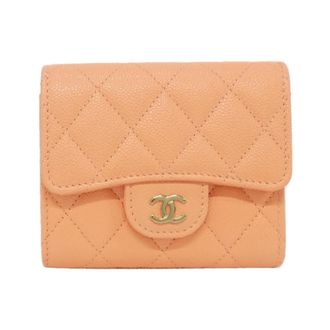 Chanel Pink Orange Grained Calfskin Wallet (Tri-Fold) (Pre-Owned)
