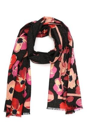 Kate Spade New York fall poppies wool blend oblong scarf in Black at Nordstrom Rack