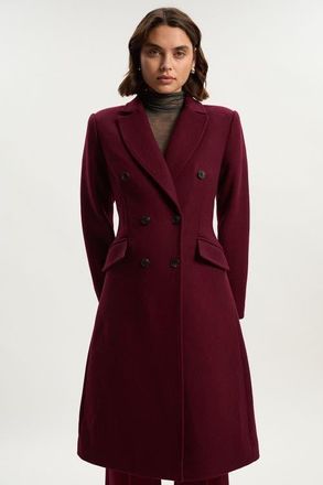 Karen Millen Wool Double Breasted Midi Coat in Burgundy at Nordstrom, Size 12
