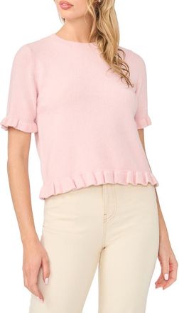 CeCe by Cynthia Steffe Ruffle Trim Short Sleeve Sweater in Veiled Pink at Nordstrom, Size Xx-Large