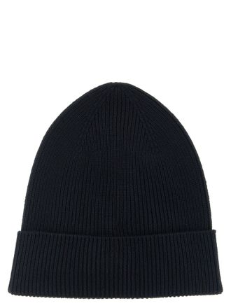 Moncler MO339770BM Virgin Wool Ribbed Beanie - Navy