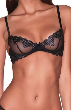 Fleur du Mal Metallic Heart Embroidered Underwire Demi Bra in Black at Nordstrom Rack, Size 32F (4D Us)