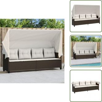 vidaXL The Living Store Lettino Prendisole con Baldacchino e Cuscini Marrone Polyrattan - Cuscino