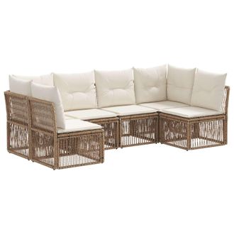 vidaXL Conjunto De Sof&aacute;s De Jard&iacute;n 6 Pcs Beige Rat&aacute;n Sint&eacute;tico Vidaxl