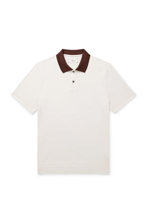 Mr P. Two-Tone Stretch-Linen and Cotton-Blend Jersey Polo Shirt