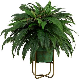 Nearly Natural 31In Artificial Boston Fern In Patina Metal Planter With Stand