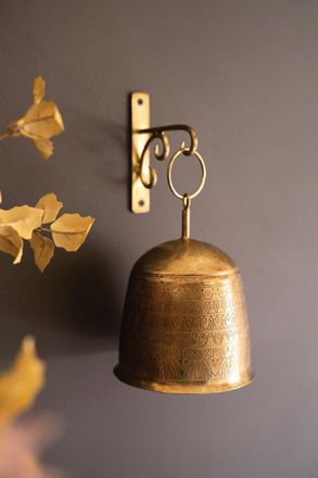 Kalalou Antique Brass Bell And Wall Bracket